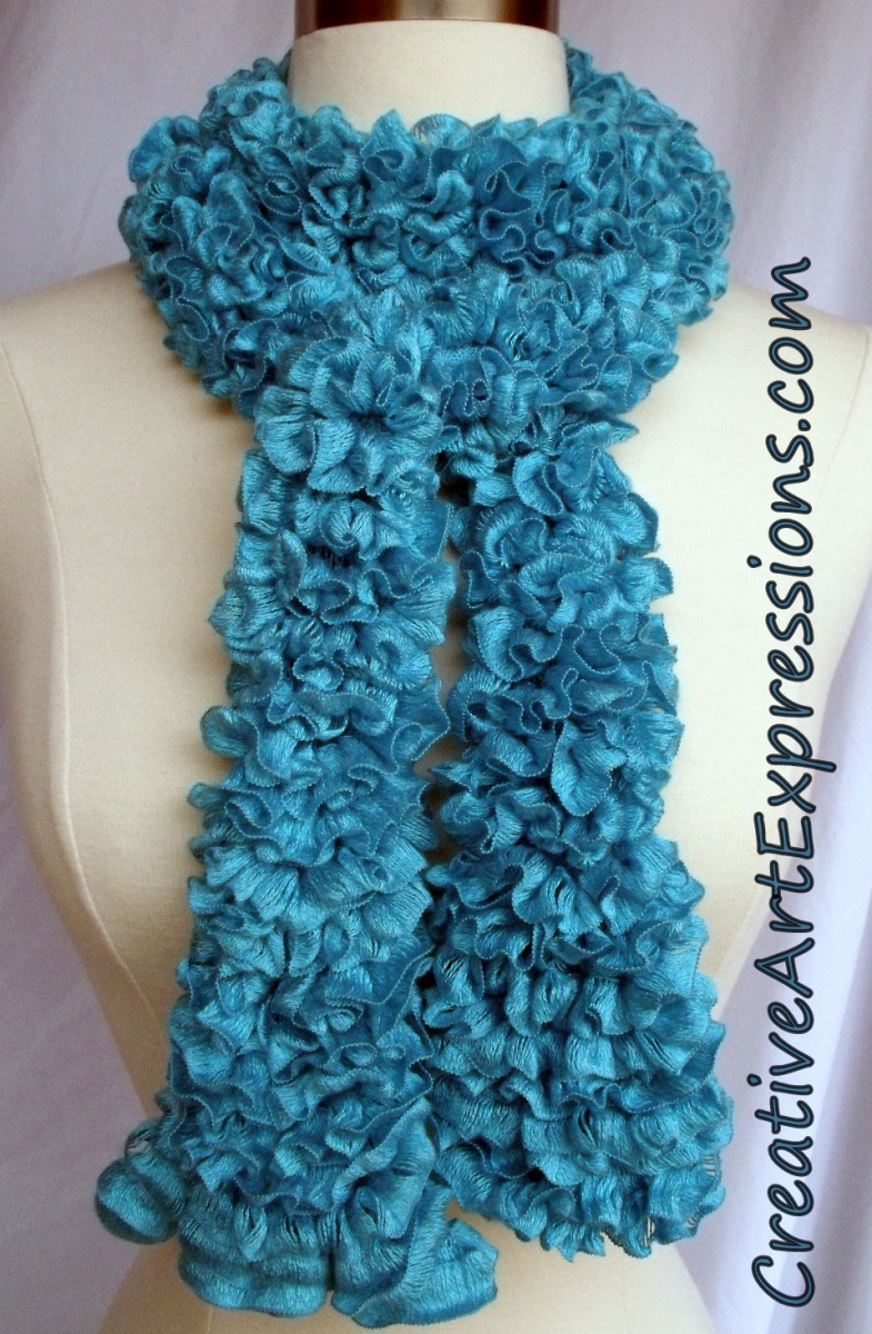 Creative Art Expressions Hand Knit Aqua Ruffle Scarf